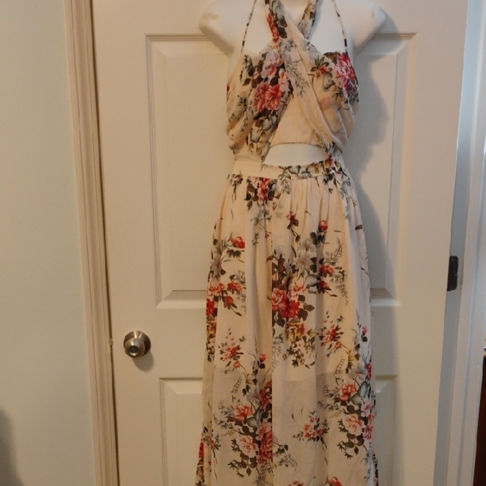 Hello Molly Floral Print Dress in Cream and Pink